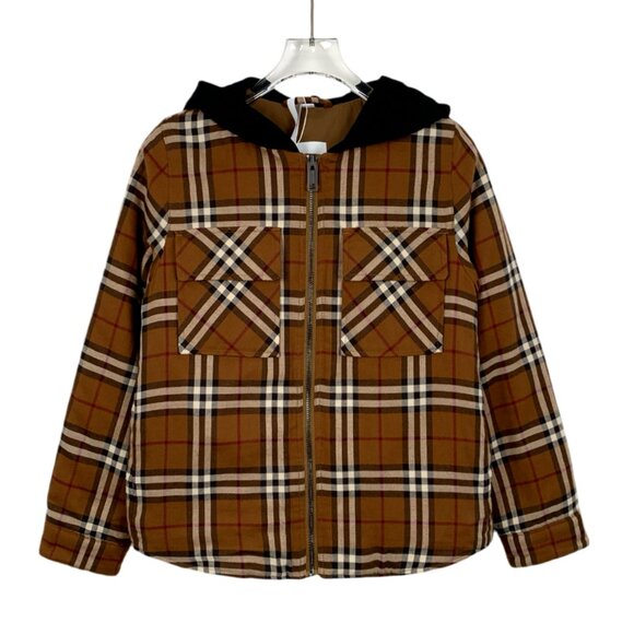 CM0021 Burberry Dark Brown Check Cotton Hooded Jacket
